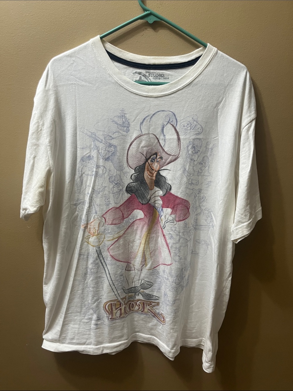 Disney White Short-Sleeve Tee with Pink and Black Captain Hook Graphic